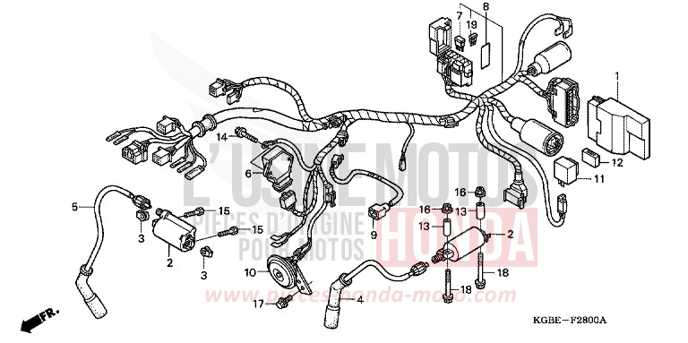 WIRE HARNESS/ IGNITION COIL for Shadow VT125C MYSTERY RED METALLIC (R231) from 2001